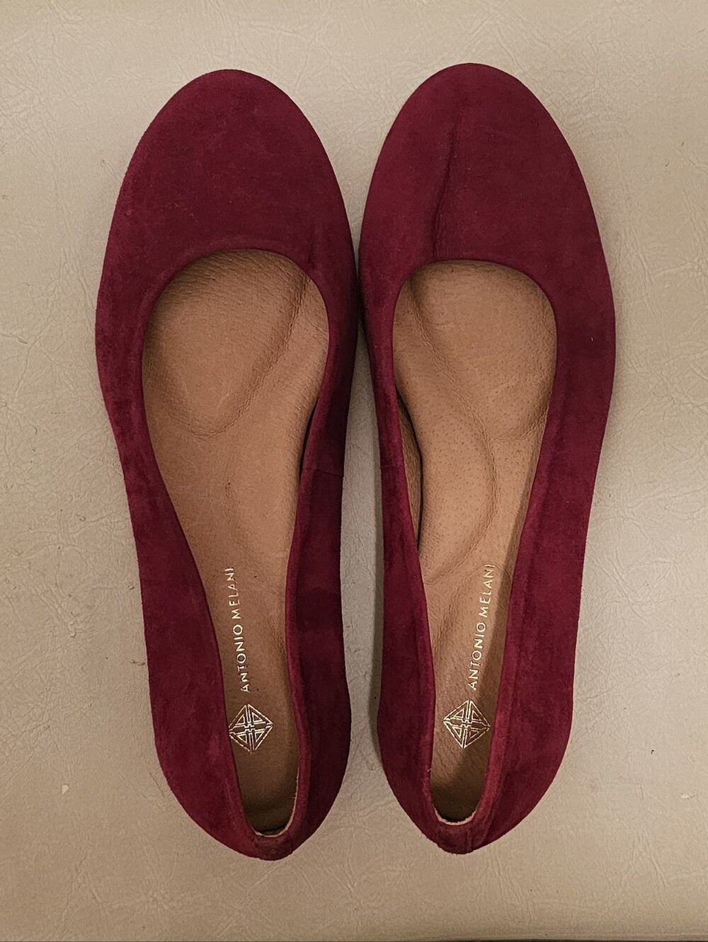 ANTONIO MELANI 8.5 Fuchsia Suede Ballet Flats Round Toe Leather Sole Pink